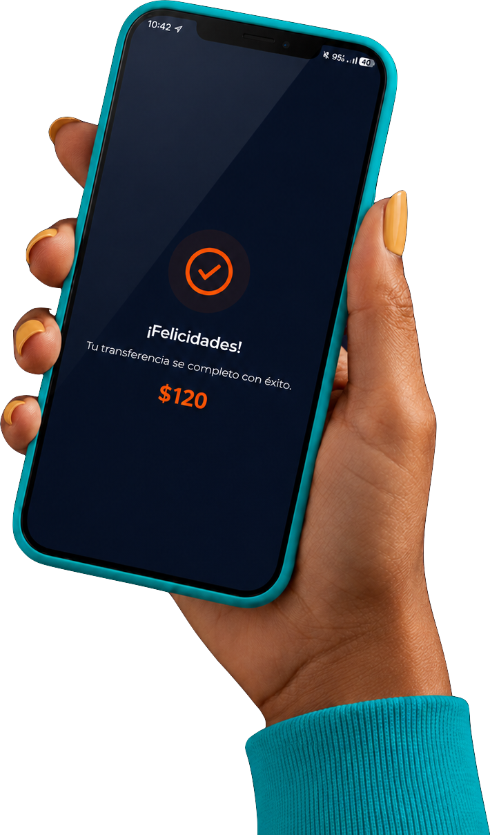 Transferencia confirmada en la app de Krece — $120